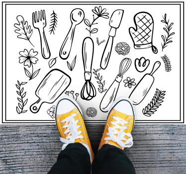 Tappeto pvc cucina illustrazione utensili da cucina - TenStickers