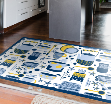 Tappeto pvc cucina pentole modello blu - TenStickers