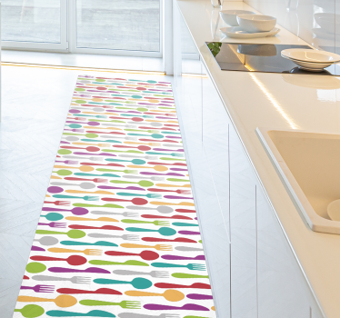 Tappeto pvc cucina modello di posate colorate - TenStickers