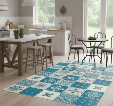 Tappeto pvc cucina motivo grigio e blu - TenStickers