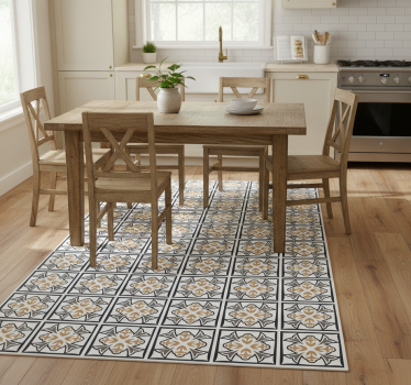 Tappeto pvc cucina piastrella portoghese beige e nera - TenStickers