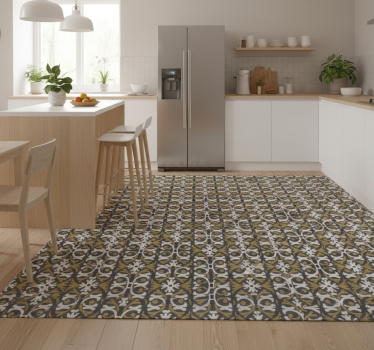 Tappeto pvc cucina piastrelle floreali beige vintage - TenStickers