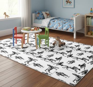 Tappeto vinile animali motivo cavalli bianchi e neri - TenStickers