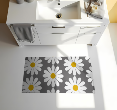 Tappeto vinile bagno margherita con sfondo grigio - TenStickers