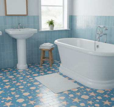 Tappeto vinile bagno stelle di pesce e conchiglie - TenStickers
