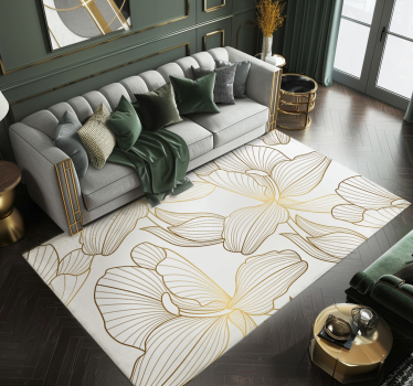 Tappeto vinile bianco fiori dorati - TenStickers