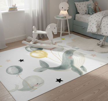 Tappeto vinile camera da letto balene felici con palloni - TenStickers