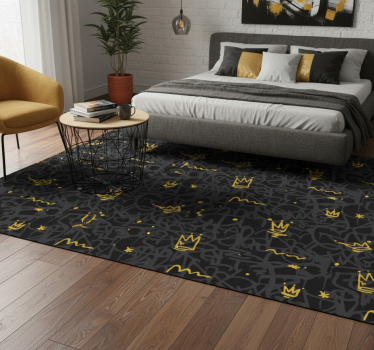 Tappeto vinile camera da letto corona graffiti oro e nero - TenStickers
