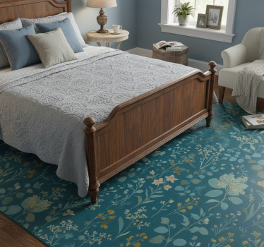 Tappeto vinile camera da letto design floreale blu vintage - TenStickers