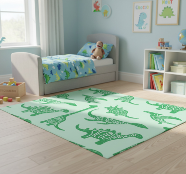 Tappeto vinile camera da letto dinosauri verdi con nomi - TenStickers