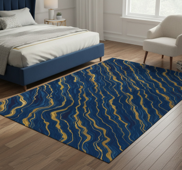 Tappeto vinile camera da letto effetto marmo blu e oro - TenStickers