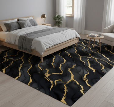 Tappeto vinile camera da letto effetto marmo nero oro - TenStickers