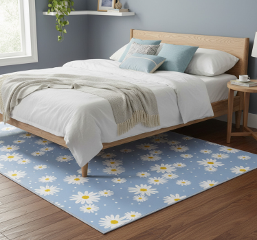 Tappeto vinile camera da letto fiori bianchi su sfondo blu - TenStickers