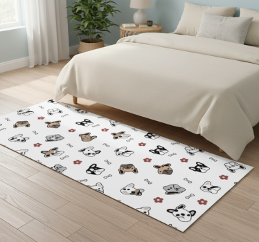 Tappeto vinile camera da letto fiori e bulldog francese - TenStickers