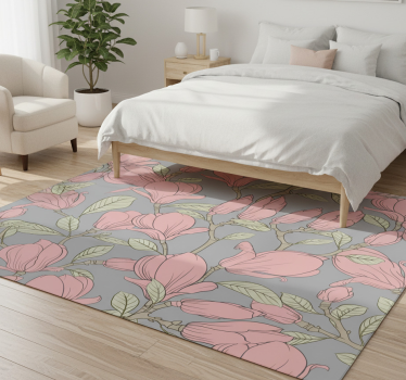 Tappeto vinile camera da letto fiori e foglie rosa - TenStickers