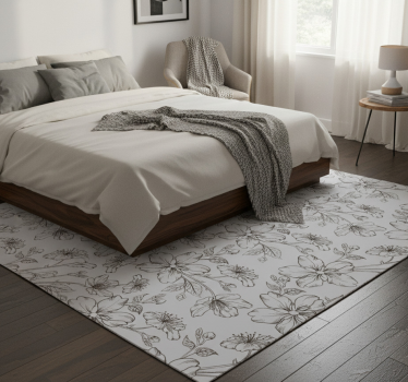 Tappeto vinile camera da letto fiori neri su sfondo grigio - TenStickers