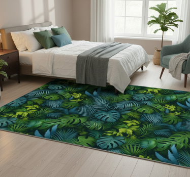 Tappeto vinile camera da letto foglie verdi e blu - TenStickers