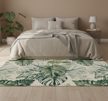 Tappeto vinile camera da letto forme di monstera beige - TenStickers
