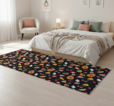 Tappeto vinile camera da letto frutta multicolore su nero - TenStickers