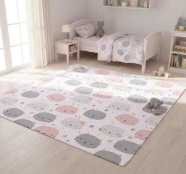 Tappeto vinile camera da letto gattini grigi e rosa - TenStickers