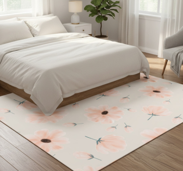 Tappeto vinile camera da letto grandi fiori acquerello beige - TenStickers