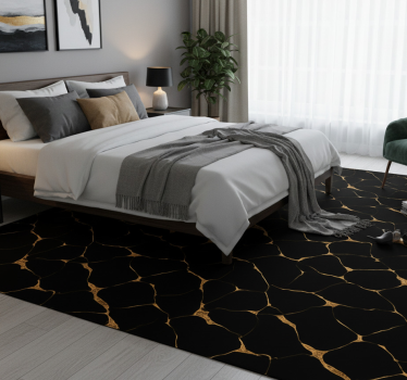 Tappeto vinile camera da letto marmo nero con fessure oro - TenStickers