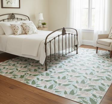 Tappeto vinile camera da letto motivi fiori bianchi - TenStickers