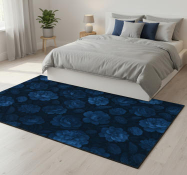 Tappeto vinile camera da letto motivo floreale blu scuro - TenStickers