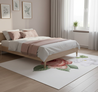 Tappeto vinile camera da letto rose bianche e rosa - TenStickers