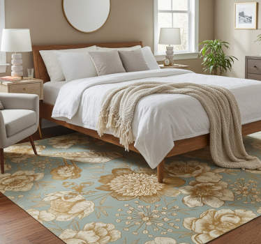 Tappeto vinile camera da letto sfondo grigio con fiori oro - TenStickers