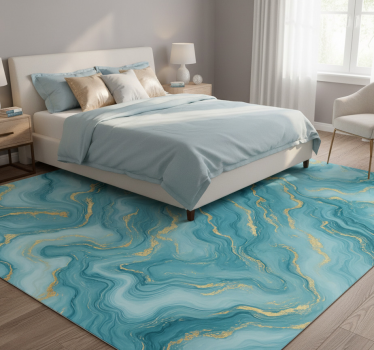 Tappeto vinile camera da letto stile marmo blu e oro - TenStickers