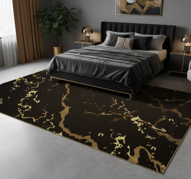 Tappeto vinile camera da letto texture marmo nero oro - TenStickers