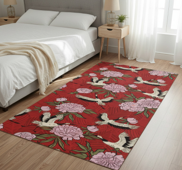 Tappeto vinile camera da letto uccelli bianchi su rosso - TenStickers