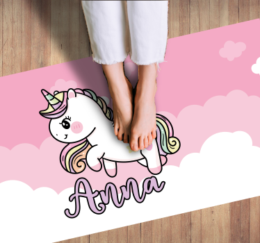 Tappeto vinile per bambini unicorno rosa personalizzabile - TenStickers