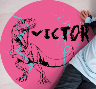 Tappeto vinile per bambini t-rex rosa con nome - TenStickers