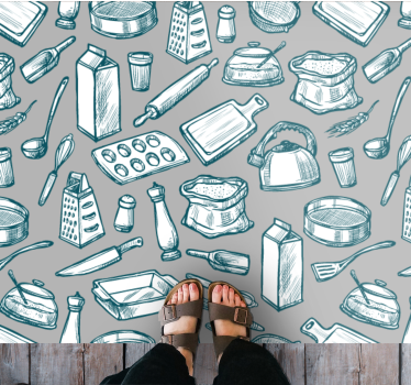 Tappeto pvc cucina motivo utensili da cucina - TenStickers