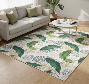 Tappeto vinile fiori foglie verdi e dorate con disegni - TenStickers