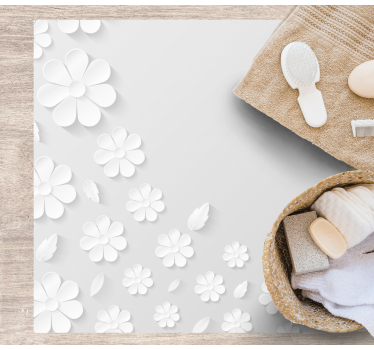 Tappeto vinile fiori motivo floreale bianco - TenStickers