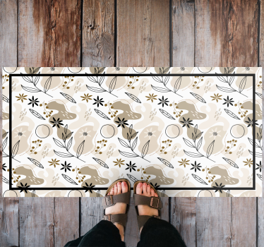 Tappeto vinile fiori elementi di fogliame beige - TenStickers