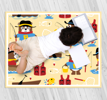 Tappeto vinile per bambini avventura dell'orso da pesca - TenStickers