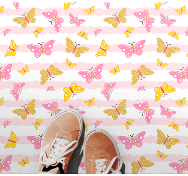 Tappeto vinile per bambini farfalle rosa e gialle - TenStickers