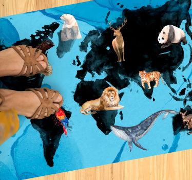 Tappeto vinile per bambini fauna selvatica blu e nera - TenStickers