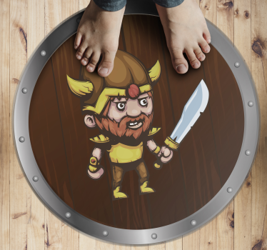 Tappeto vinile per bambini guerriero vichingo su marrone - TenStickers