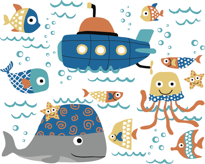 Tappeto vinile animali motivi marini blu - TenStickers