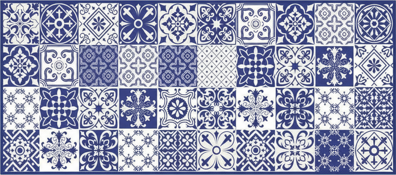 Tappeto pvc cucina collage in porcellana cobalto - TenStickers