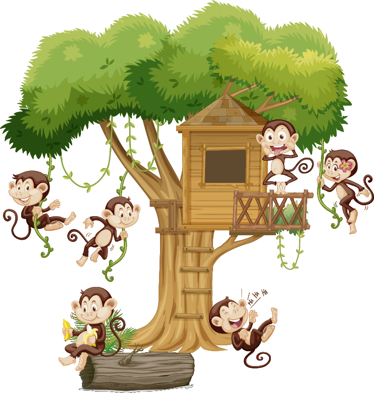 Tappeto vinile animali scimmie sulla casa sull'albero - TenStickers