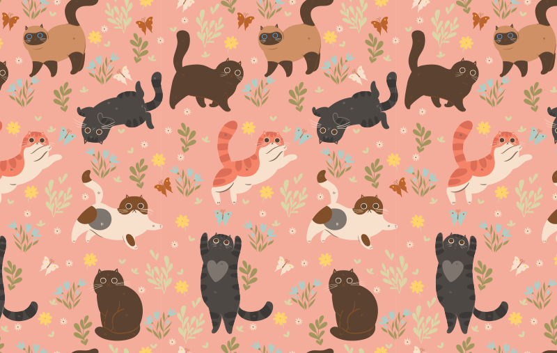 Tappeto vinile animali motivo senza cuciture gatti - TenStickers