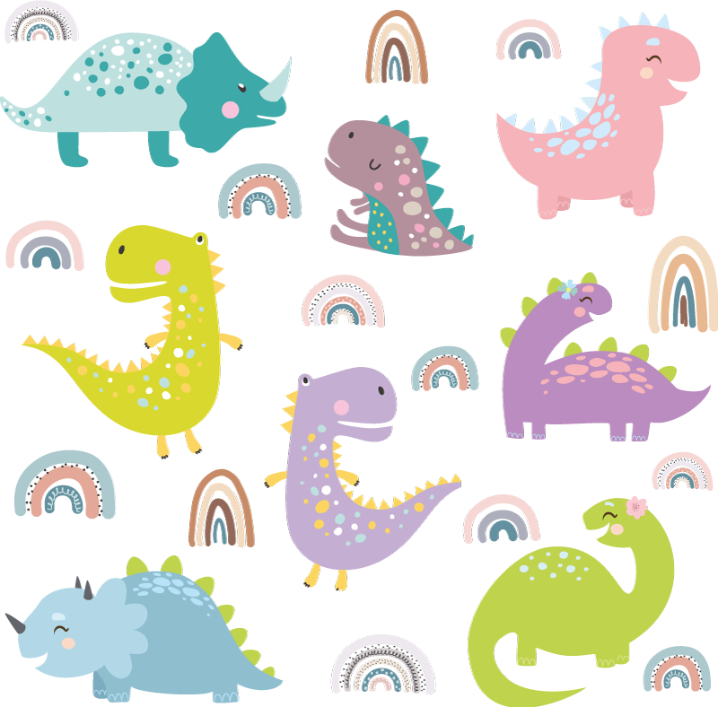 Tappeto vinile animali dinosauri nordici arcobaleno - TenStickers