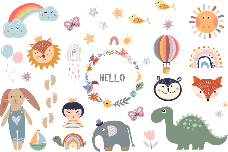 Tappeto vinile animali elementi floreali bambini - TenStickers
