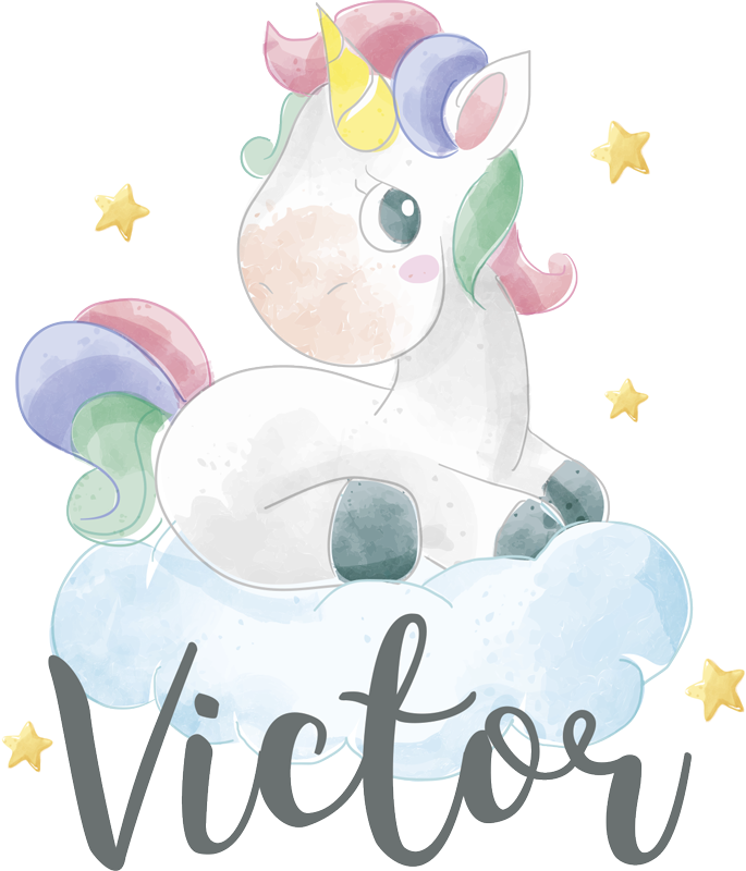 Tappeto vinile animali unicorno acquerello con nuvole - TenStickers